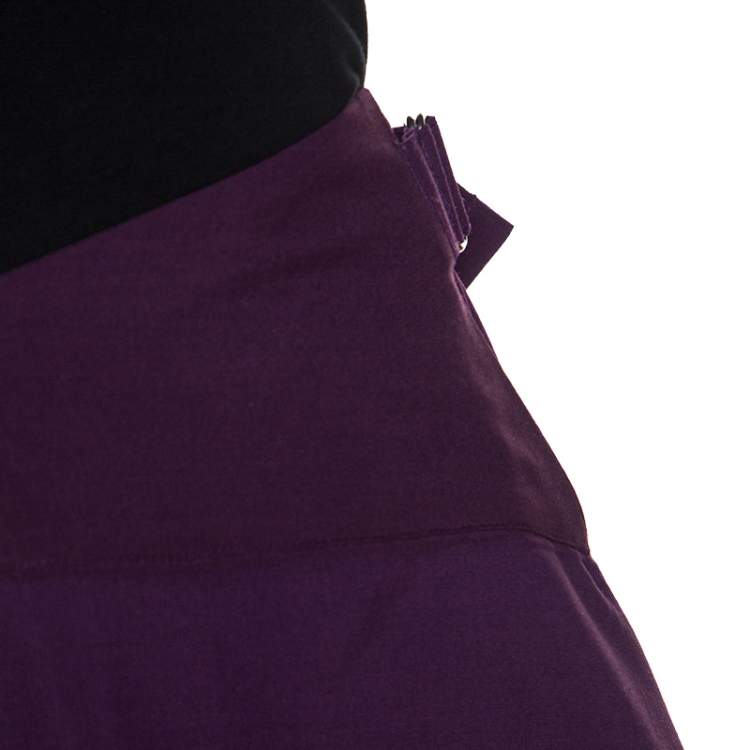 Pre Owned Issey Miyake Purple Wool Blend Geometric Patterned Asymmetric Skirt XS