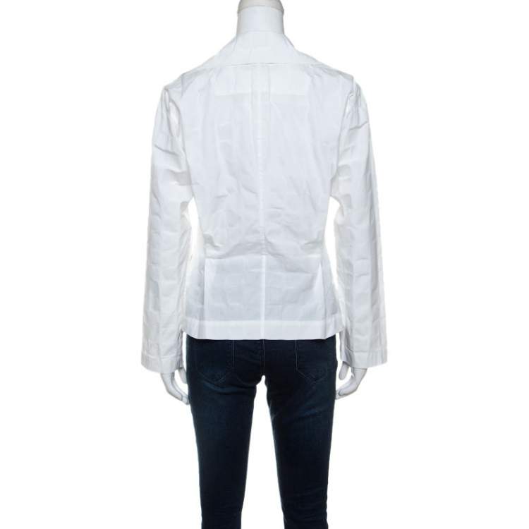 مملوكة مسبقًا Issey Miyake White Textured Cotton Long Sleeve Jacket M