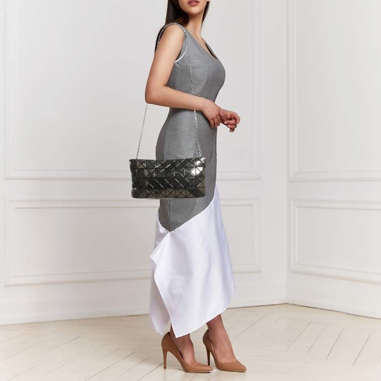 Pre Owned Issey Miyake Grey/Black PVC and Mesh Bao Bao Chain Clutch