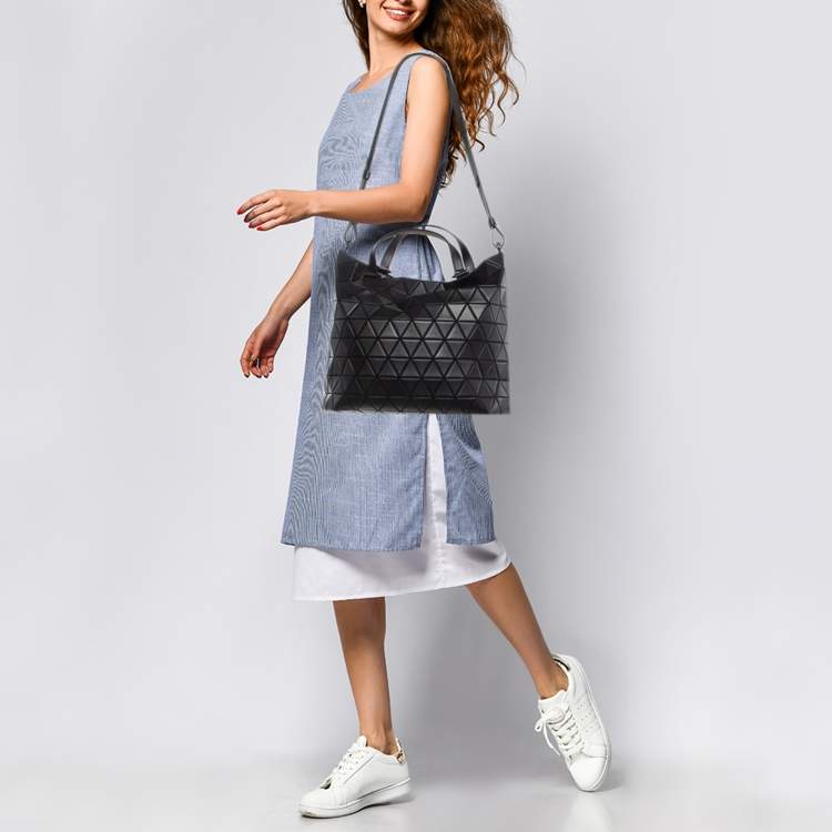 Pre Owned Issey Miyake Black Synthetic Leather and Fabric Prism Bao Bao Tote