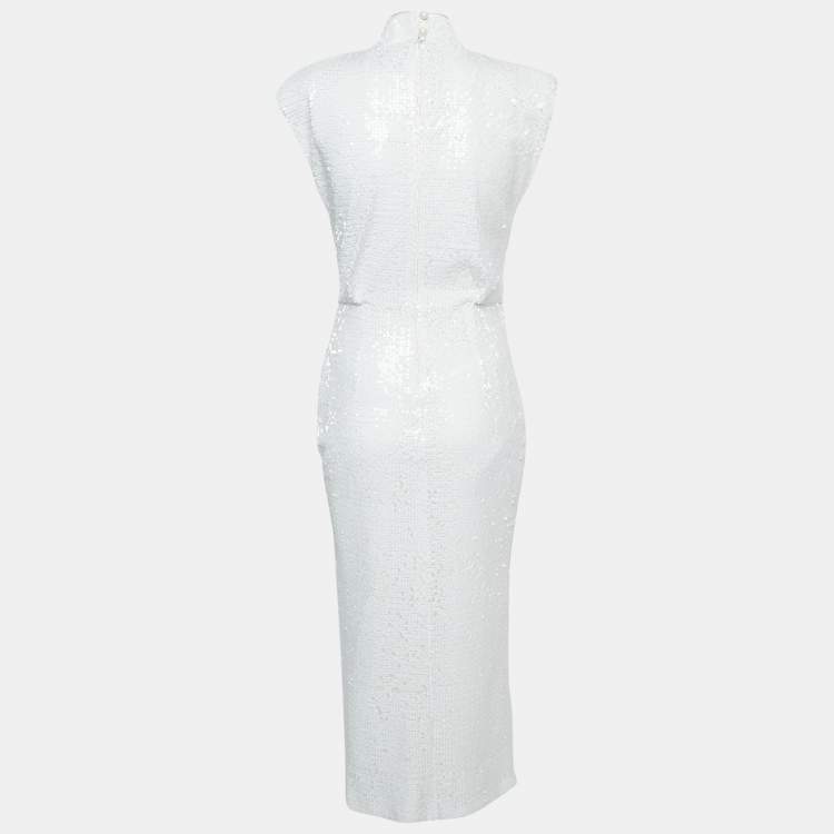 Pre Owned ITMFL White Sequin Draped Sleeveless Long Dress S