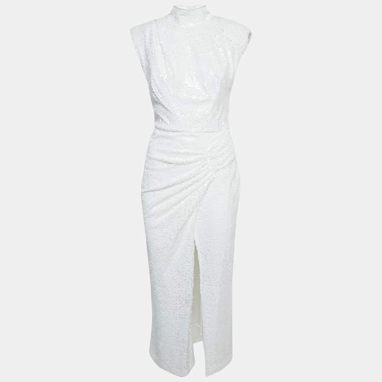 Pre Owned ITMFL White Sequin Draped Sleeveless Long Dress S