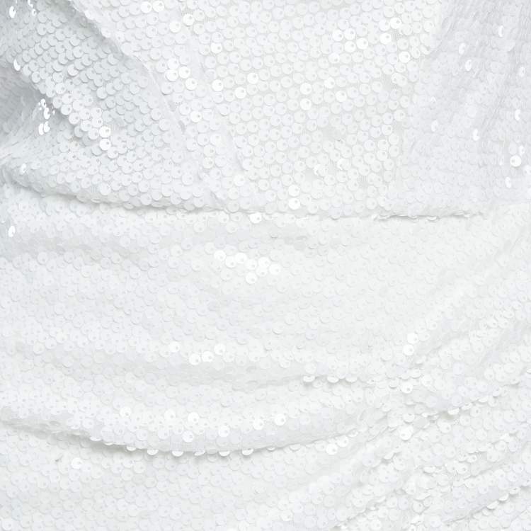 Pre Owned ITMFL White Sequin Draped Sleeveless Long Dress S