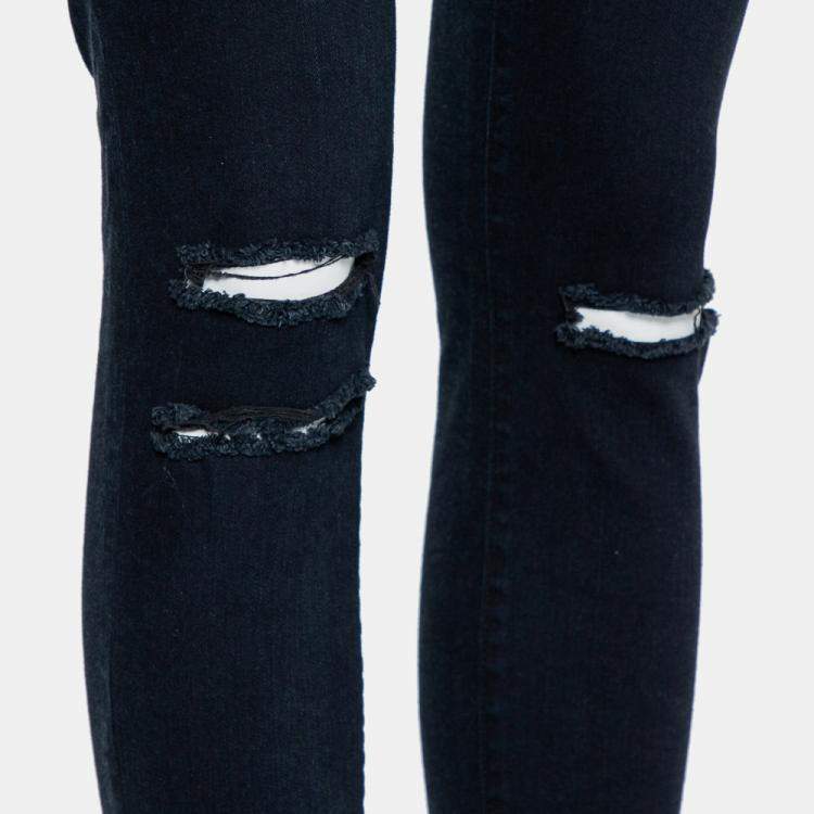 Pre Owned J Brand Navy Blue Denim Cropped Skinny Distressed Blue Mercy Jeans M