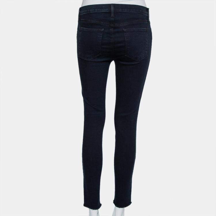 Pre Owned J Brand Navy Blue Denim Cropped Skinny Distressed Blue Mercy Jeans M