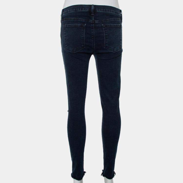 Pre Owned J Brand Navy Blue Denim Cropped Skinny Distressed Blue Mercy Jeans M