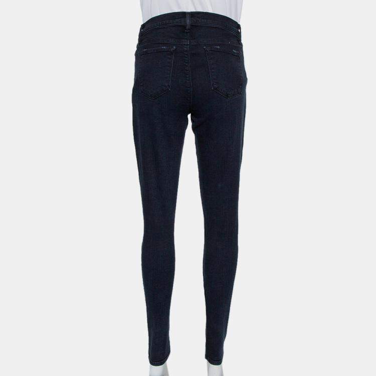 Pre Owned J Brand Navy Blue Denim Super Skinny Distressed Blackout Jeans M