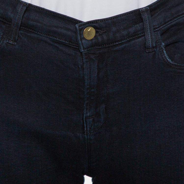 Pre Owned J Brand Navy Blue Denim Super Skinny Distressed Blackout Jeans M