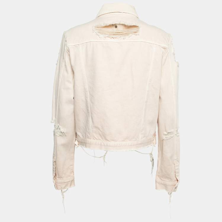 Pre Owned J Brand Cream Distressed & Ripped  Denim Buttoned Jacket L