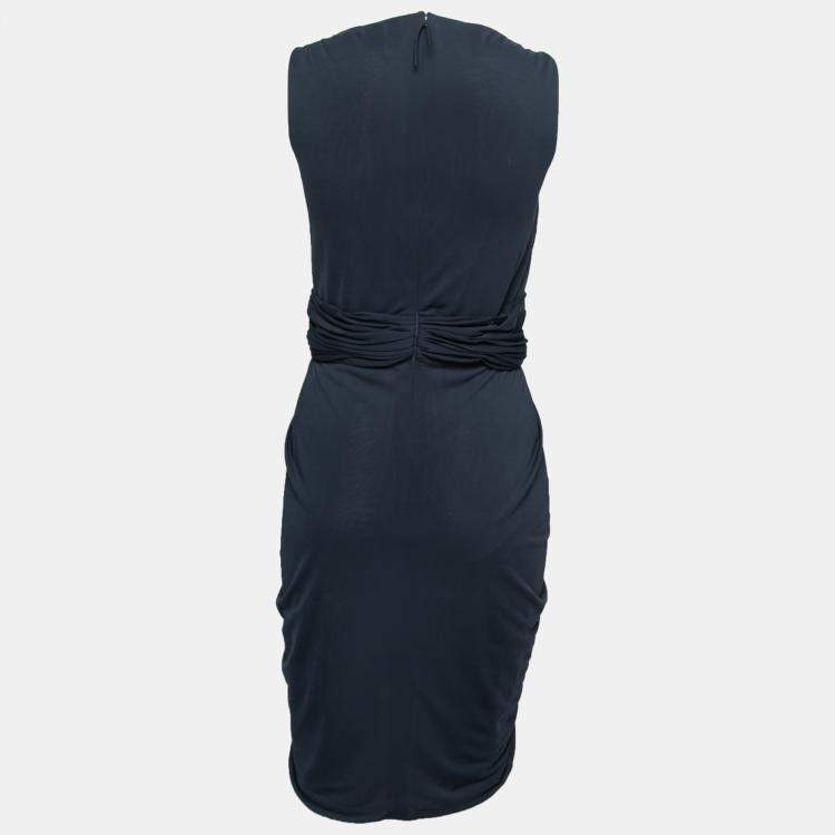 Pre Owned J Mendel Navy Blue Silk Jersey Draped Waist Detail Short Dress M