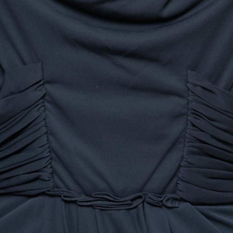 Pre Owned J Mendel Navy Blue Silk Jersey Draped Waist Detail Short Dress M