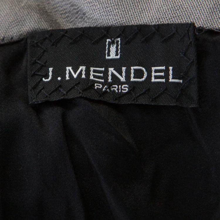 Pre Owned J Mendel Grey Silk Blend Strapless Front Bow Detail Gown L 