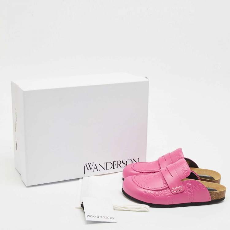Pre Owned J.W.Anderson Pink Embossed Leather Flat Mules Size 37