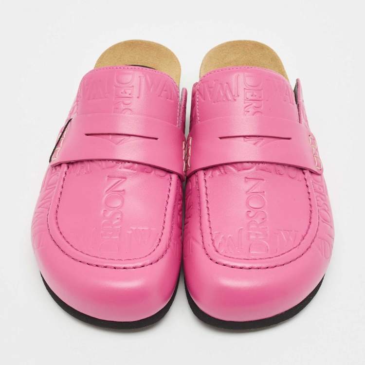 Pre Owned J.W.Anderson Pink Embossed Leather Flat Mules Size 37