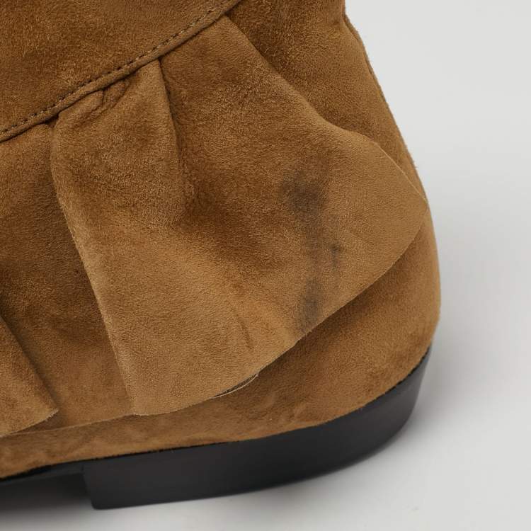 Pre Owned J.W. Anderson Brown Suede Ruffle Ankle Boots Size 36