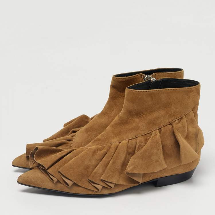 Pre Owned J.W. Anderson Brown Suede Ruffle Ankle Boots Size 36
