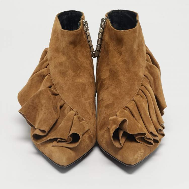 Pre Owned J.W. Anderson Brown Suede Ruffle Ankle Boots Size 36