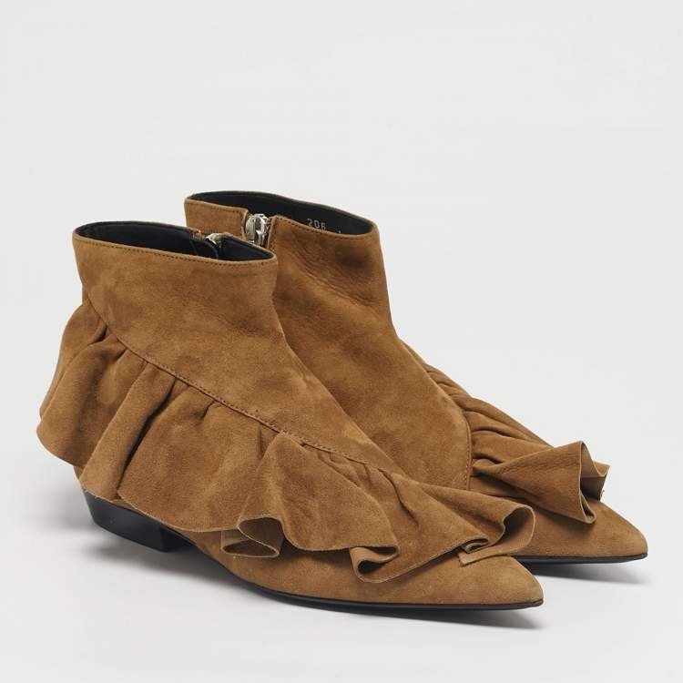 Pre Owned J.W. Anderson Brown Suede Ruffle Ankle Boots Size 36