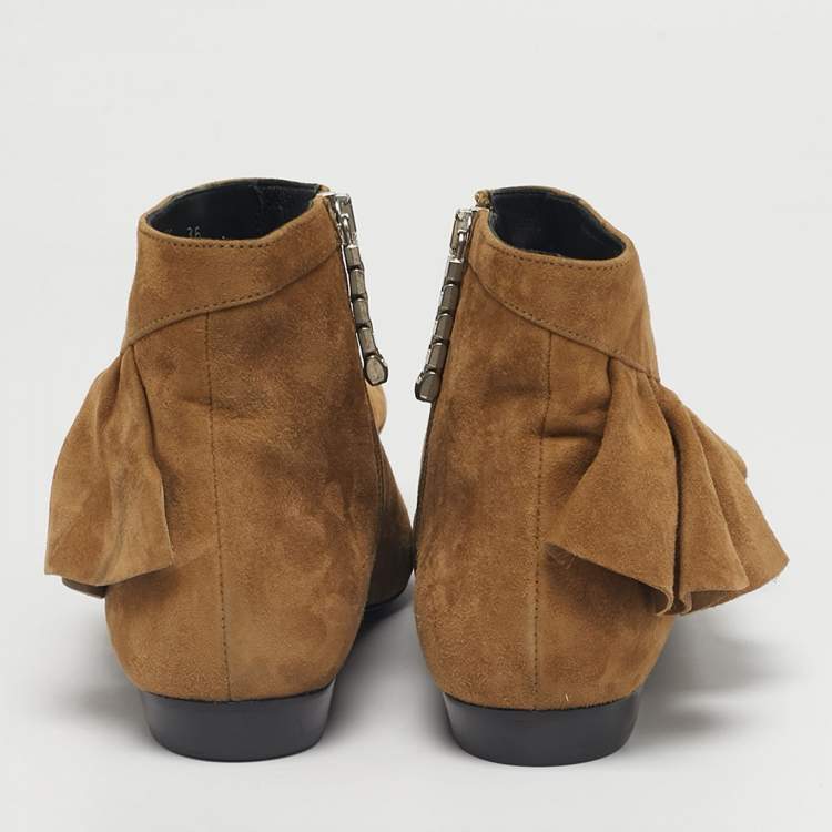 Pre Owned J.W. Anderson Brown Suede Ruffle Ankle Boots Size 36