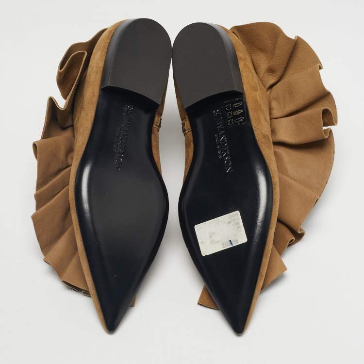 Pre Owned J.W. Anderson Brown Suede Ruffle Ankle Boots Size 36