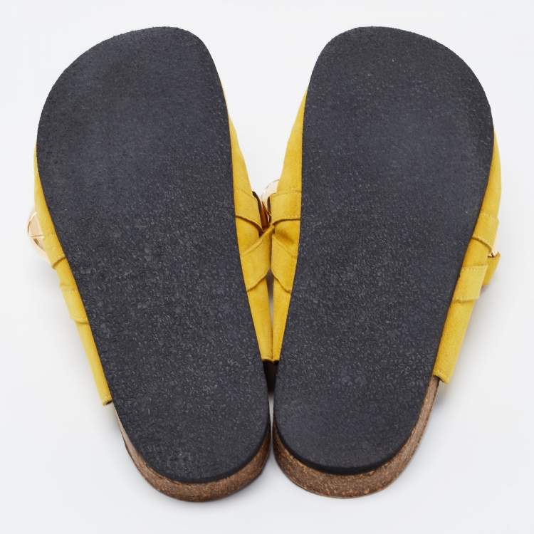 Pre Owned J.W.Anderson Yellow Suede Chain Link Accents Flat Slides Size 40