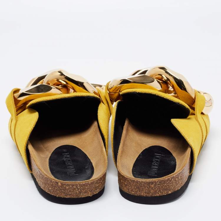 Pre Owned J.W.Anderson Yellow Suede Chain Link Accents Flat Slides Size 40