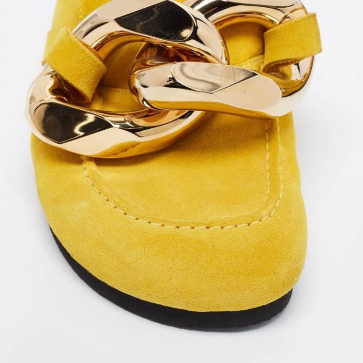 Pre Owned J.W.Anderson Yellow Suede Chain Link Accents Flat Slides Size 40