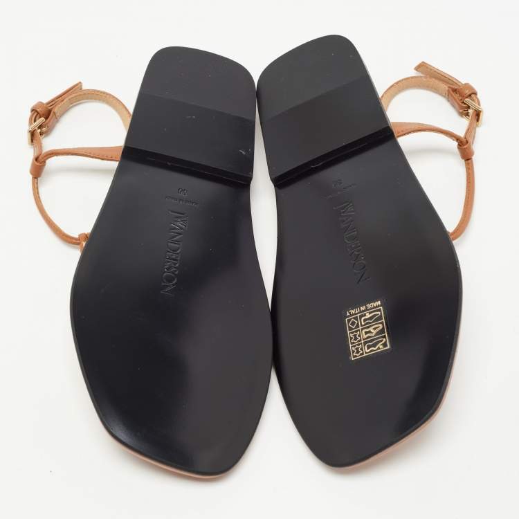 Pre Owned J.W.Anderson Brown Leather Anchor Logo T Strap Flats Size 36