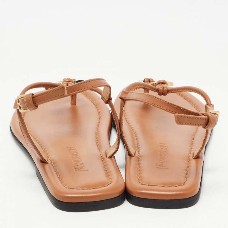 Pre Owned J.W.Anderson Brown Leather Anchor Logo T Strap Flats Size 36