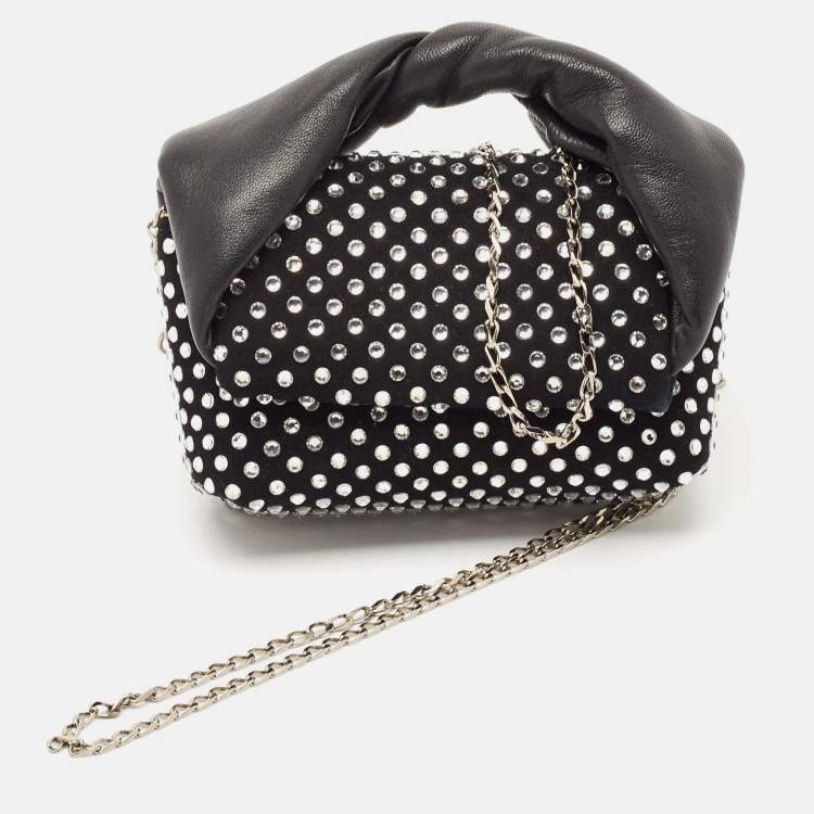 Pre Owned J.W.Anderson Black Leather and Suede Nano Crystals Twisted Chain Clutch