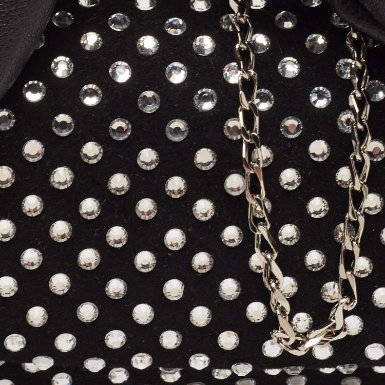 Pre Owned J.W.Anderson Black Leather and Suede Nano Crystals Twisted Chain Clutch