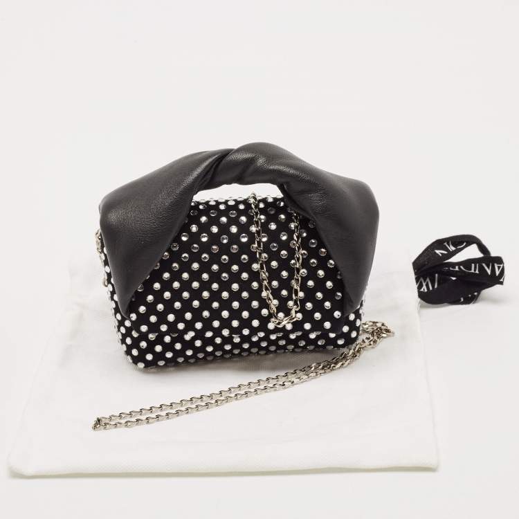 Pre Owned J.W.Anderson Black Leather and Suede Nano Crystals Twisted Chain Clutch