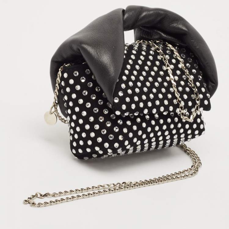 Pre Owned J.W.Anderson Black Leather and Suede Nano Crystals Twisted Chain Clutch