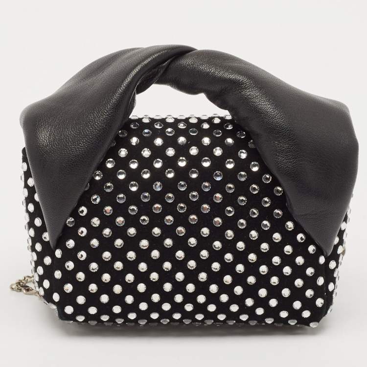 Pre Owned J.W.Anderson Black Leather and Suede Nano Crystals Twisted Chain Clutch