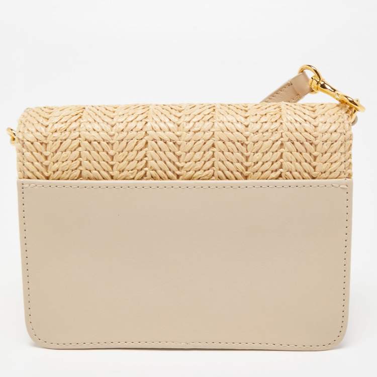 Pre Owned J.W.Anderson Beige Raffia and Leather Anchor Logo Crossbody Bag 