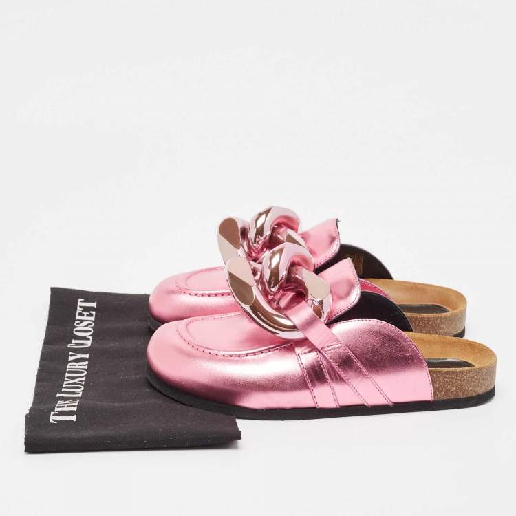 Pre Owned J.W. Anderson Pink Leather Chain-Link Accents Mules Size 38