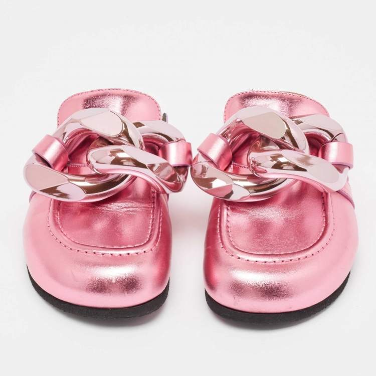 Pre Owned J.W. Anderson Pink Leather Chain-Link Accents Mules Size 38