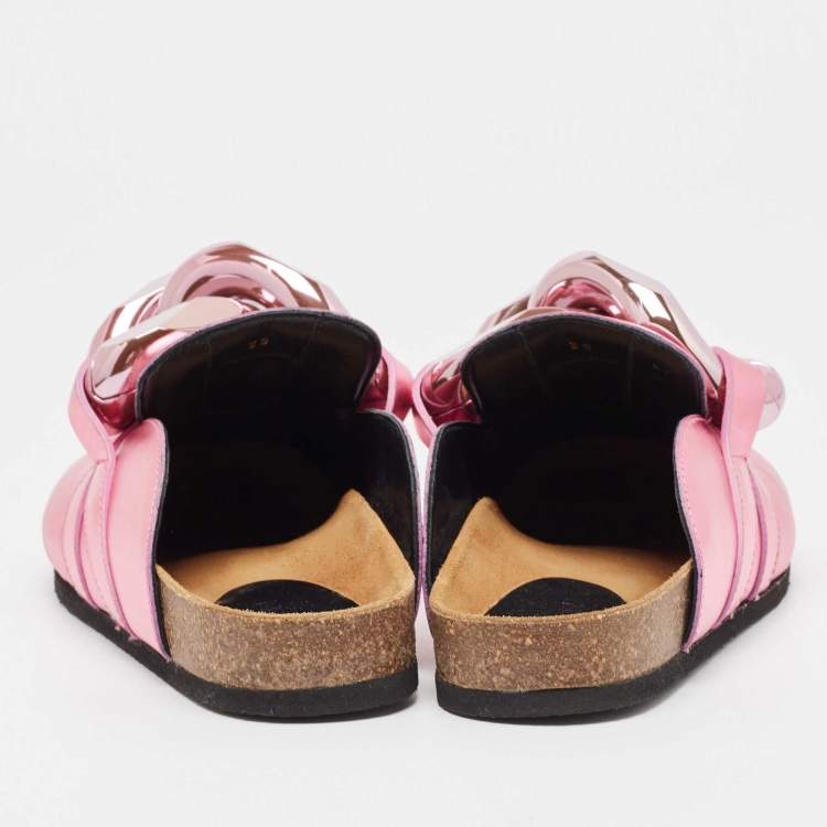 Pre Owned J.W. Anderson Pink Leather Chain-Link Accents Mules Size 38