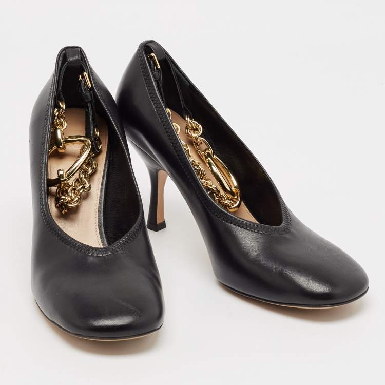 Pre Owned J..W. Anderson Black Leather Chain Pumps Size 38.5 