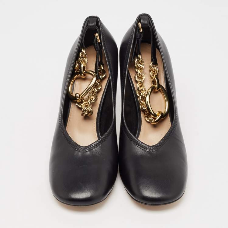Pre Owned J..W. Anderson Black Leather Chain Pumps Size 38.5 