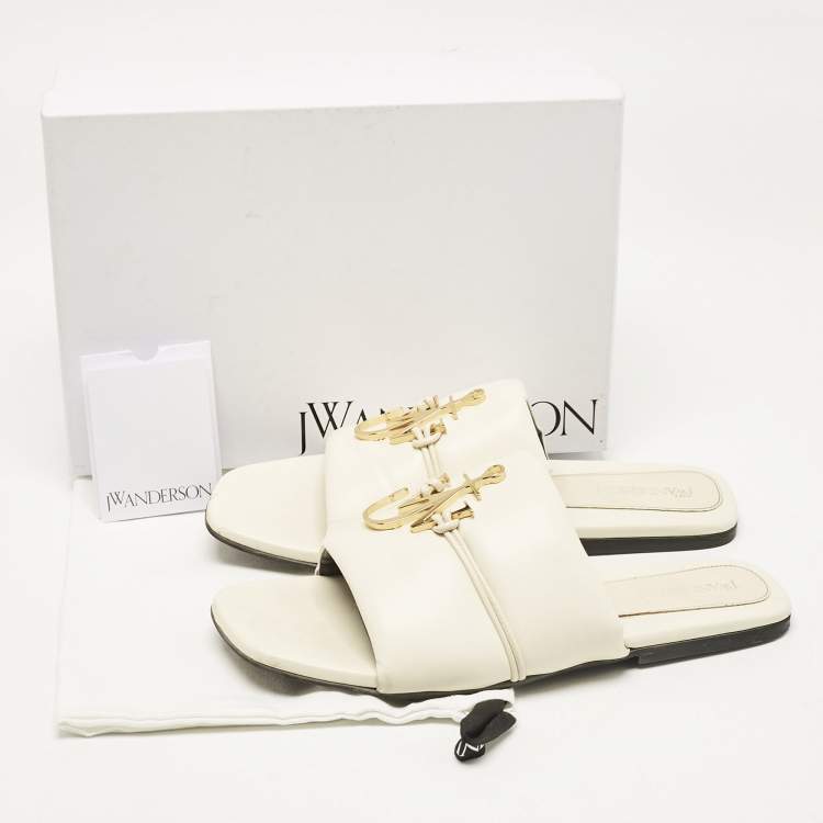 Pre Owned J.W.Anderson Cream Leather Slide Sandals Size 41