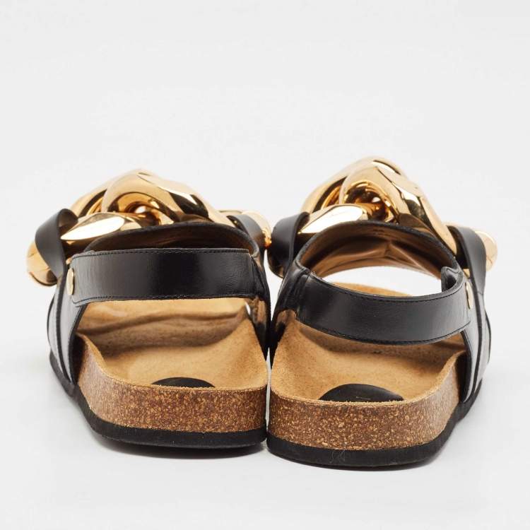 Pre Owned J.W. Anderson Black Leather Chain Link Flat Sandals Size 44