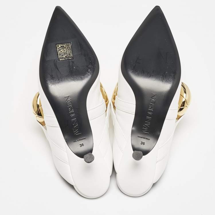 Pre Owned J.W.Anderson White Leather Chain Heel Mules Size 36