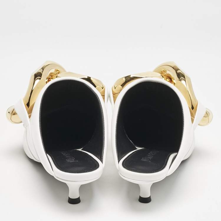 Pre Owned J.W.Anderson White Leather Chain Heel Mules Size 36