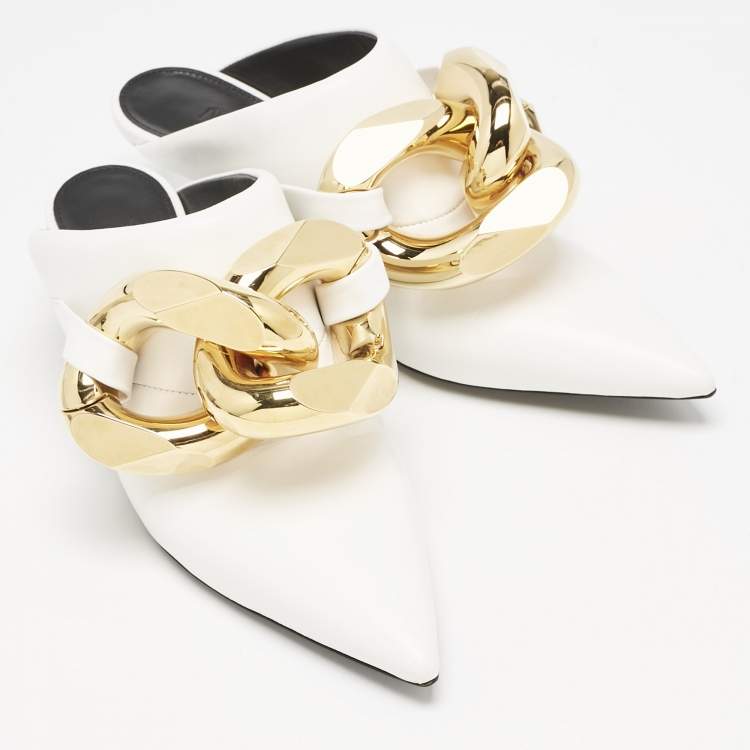 Pre Owned J.W.Anderson White Leather Chain Heel Mules Size 36