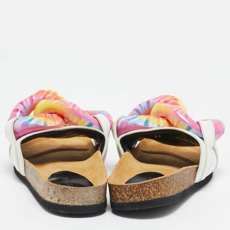 Pre Owned J.W.Anderson White Leather Chain Flat Slides Size 36