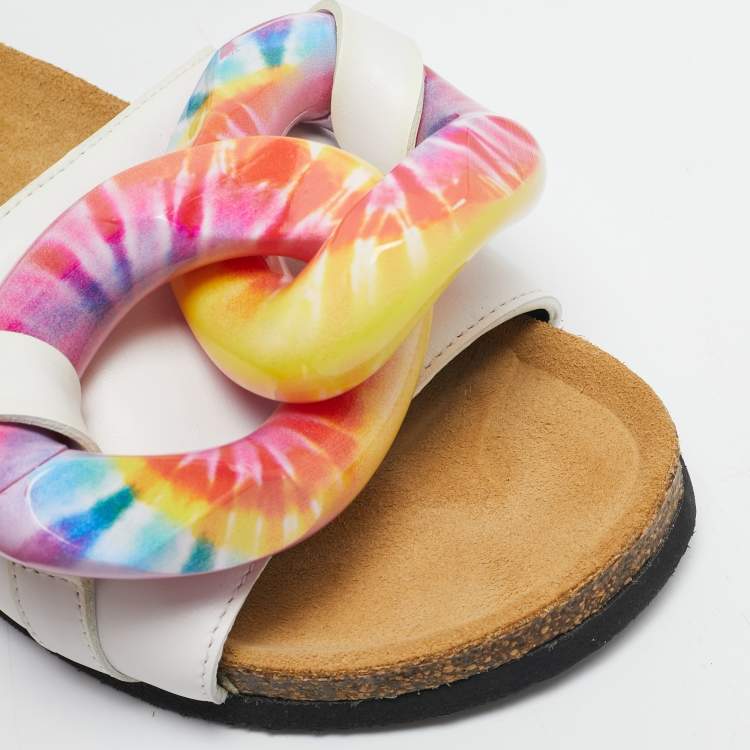 Pre Owned J.W.Anderson White Leather Chain Flat Slides Size 36