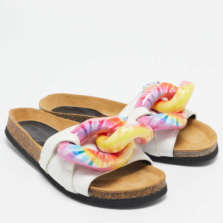 Pre Owned J.W.Anderson White Leather Chain Flat Slides Size 36