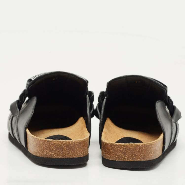Pre Owned J.W.Anderson Black Leather Gourmet Chain Flat Mules Size 39