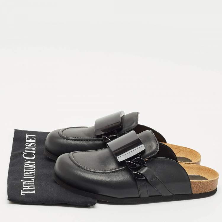 Pre Owned J.W.Anderson Black Leather Gourmet Chain Flat Mules Size 39